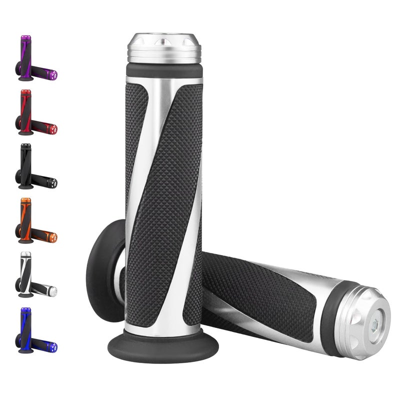 amavoler Universal Motorcycle Handlebar Grips Fits for Motorcycles with 7/8"" Left Grip and 1"" Right (Silver) - Image 1